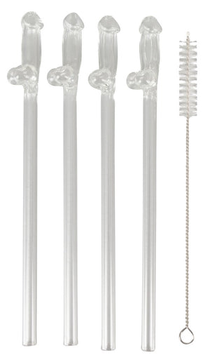 Glass Drinking Straw Willy x 4