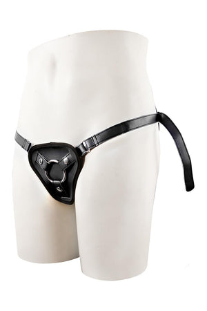 STRAPON BLACK PU HARNESS WITH TWO RINGS