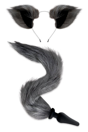 WHIPSMART 4.5 INCH SILICONE PLUG WITH GREY INDIGO FOX TAIL SET