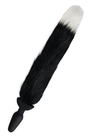 WHIPSMART 4.9 INCH SILICONE VIBRATING PLUG WITH 14 INCH BLACK INDOGO FOX TAIL