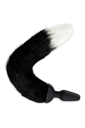 WHIPSMART 4.9 INCH SILICONE VIBRATING PLUG WITH 14 INCH BLACK INDOGO FOX TAIL