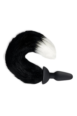 WHIPSMART 4.9 INCH SILICONE VIBRATING PLUG WITH 14 INCH BLACK INDOGO FOX TAIL
