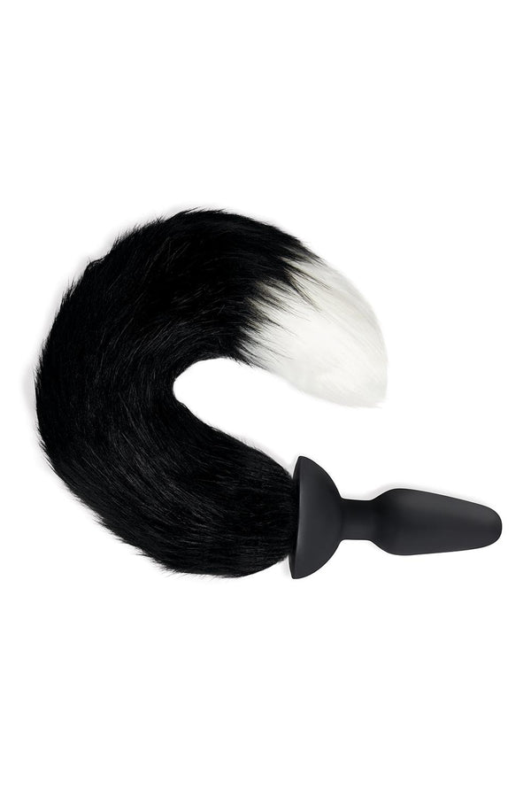 WHIPSMART 4.9 INCH SILICONE VIBRATING PLUG WITH 14 INCH BLACK INDOGO FOX TAIL