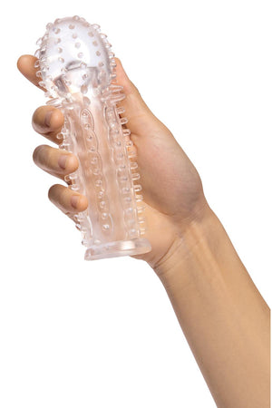 SIZE UP CLEAR VIEW TEXTURED PENIS EXTENDER WITH BALL LOOP
