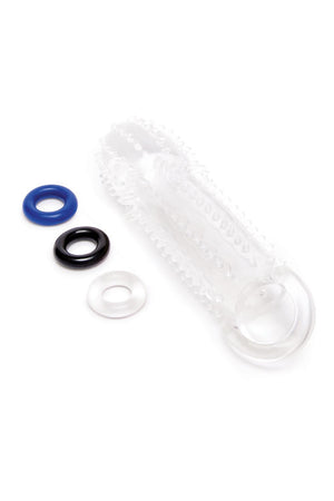 SIZE UP CLEAR VIEW TEXTURED PENIS EXTENDER WITH BALL LOOP