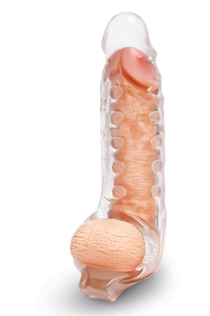 SIZE UP CLEAR VIEW STUDDED PENIS EXTENDER WITH BALL LOOP