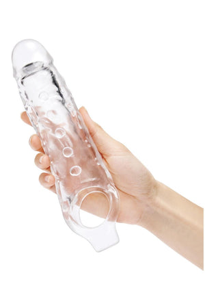 SIZE UP CLEAR VIEW STUDDED PENIS EXTENDER WITH BALL LOOP