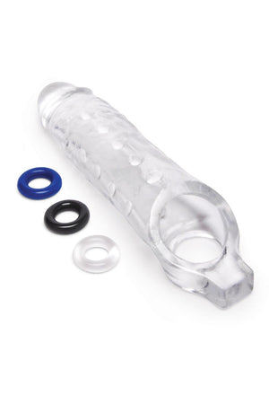SIZE UP CLEAR VIEW STUDDED PENIS EXTENDER WITH BALL LOOP