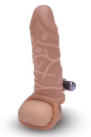 SIZE UP SILICONE VIBRATING REALISTIC PENIS EXTENDER WITH BALL LOOP TAN
