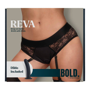 BOLD. REVA STRAP-ON GARTER BRIEF WITH DILDO, L