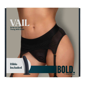 BOLD. VAIL STRAP-ON GARTER THONG WITH DILDO, XXL