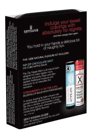 SENSUVA LIPS AND NIPS PLEASURE KIT CHOCOLATE NIP ZIP AND LTD EDITION CHOCOLATE STRAWBERRY XBALM
