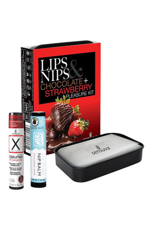 SENSUVA LIPS AND NIPS PLEASURE KIT CHOCOLATE NIP ZIP AND LTD EDITION CHOCOLATE STRAWBERRY XBALM