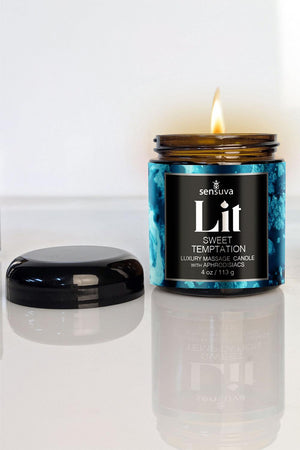 SENSUVA LIT SWEET TEMPTATION LUXURY MASSAGE CANDLE VANILLA, SUGAR AND SWEET PEA