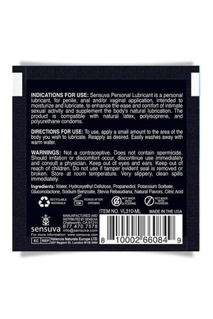SENSUVA NATURAL WATERBASED PERSONAL LUBRICANT ORIGINAL UNFLAVORED 6ML SINGLE USE PACKET