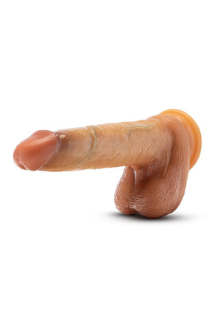 RENAISSANCE DAVINCI 8 INCH SLIDING FORESKIN DILDO WITH SQUEEZABLE BALLS TAN