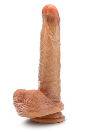 RENAISSANCE DAVINCI 8 INCH SLIDING FORESKIN DILDO WITH SQUEEZABLE BALLS TAN