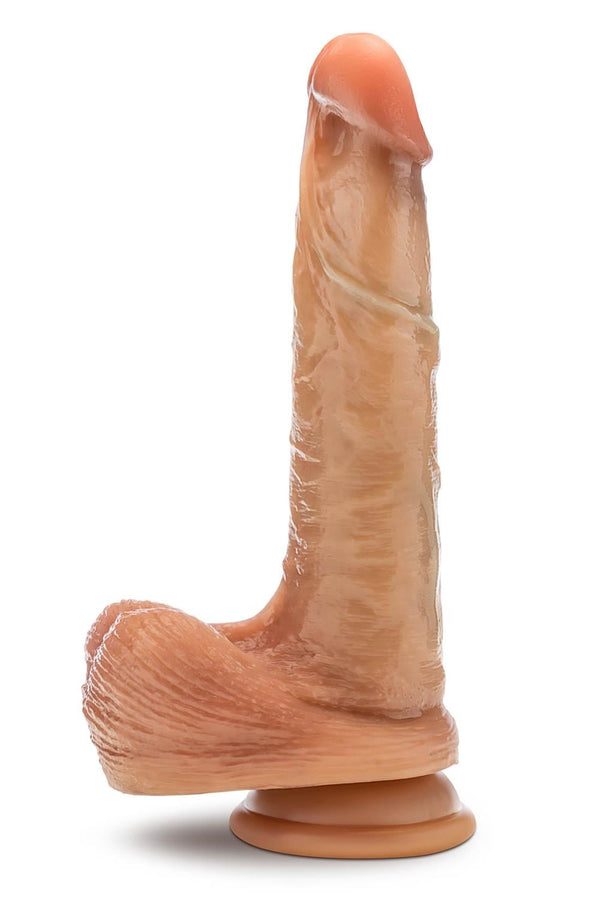 RENAISSANCE DAVINCI 8 INCH SLIDING FORESKIN DILDO WITH SQUEEZABLE BALLS TAN