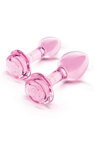 B-VIBE PINK ROSES GLASS BUTT PLUG TRAINING SET