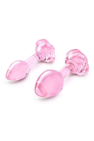B-VIBE PINK ROSES GLASS BUTT PLUG TRAINING SET