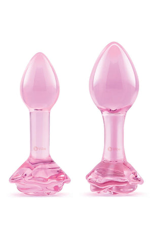 B-VIBE PINK ROSES GLASS BUTT PLUG TRAINING SET