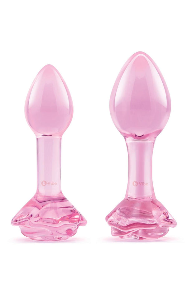 B-VIBE PINK ROSES GLASS BUTT PLUG TRAINING SET