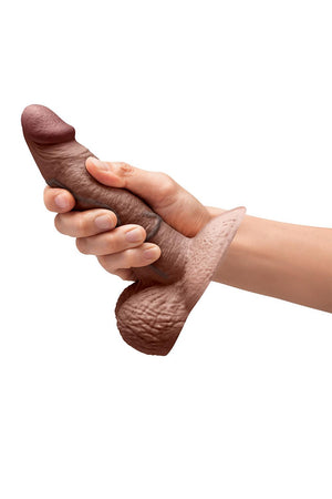 B-VIBE SLIPSKIN REALISTIC SILICONE DILDO 6 INCH GIRTHY BROWN