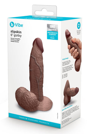 B-VIBE SLIPSKIN REALISTIC SILICONE DILDO 6 INCH GIRTHY BROWN