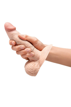 B-VIBE SLIPSKIN REALISTIC SILICONE DILDO 6 INCH GIRTHY CREAM
