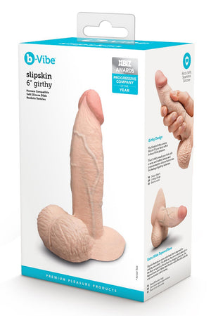 B-VIBE SLIPSKIN REALISTIC SILICONE DILDO 6 INCH GIRTHY CREAM