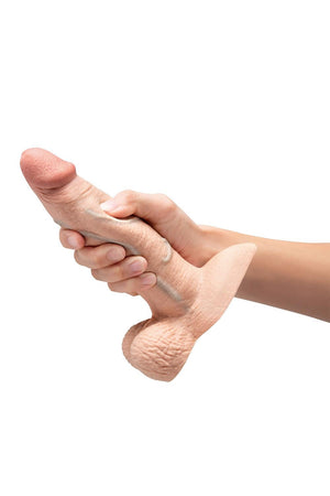 B-VIBE SLIPSKIN REALISTIC SILICONE DILDO 7 INCH GIRTHY CREAM