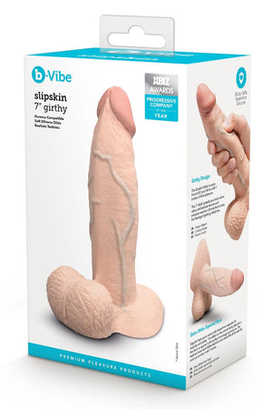 B-VIBE SLIPSKIN REALISTIC SILICONE DILDO 7 INCH GIRTHY CREAM