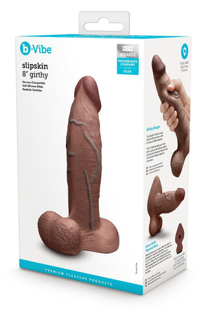 B-VIBE SLIPSKIN REALISTIC SILICONE DILDO 8 INCH GIRTHY BROWN