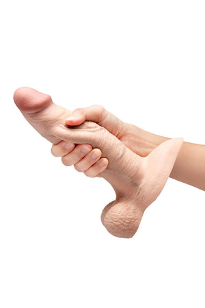 B-VIBE SLIPSKIN REALISTIC SILICONE DILDO 8 INCH GIRTHY CREAM