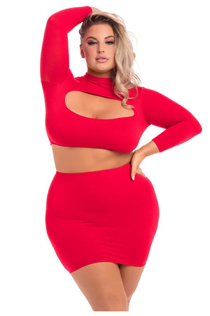 STOP & STARE 2PC SKIRT SET RED, 3XL/4XL