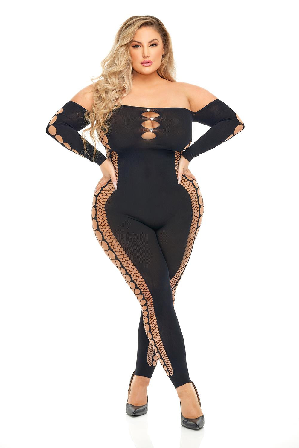 DIAMOND DRIPPIN BODYSTOCKING BLACK, QS