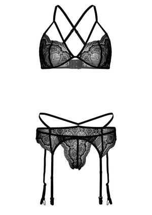 Ensemble lingerie jarretelles 4 pièces