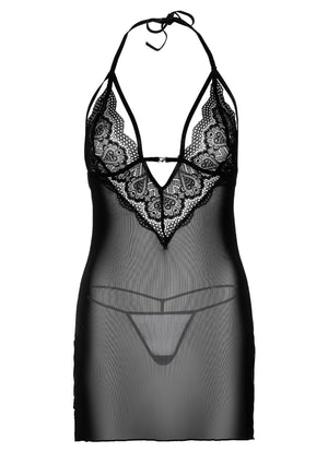 Nuisette en dentelle à lanières et string