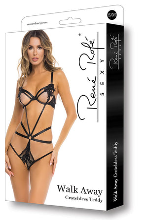 WALK AWAY CROTCHLESS TEDDY BLACK, M/L