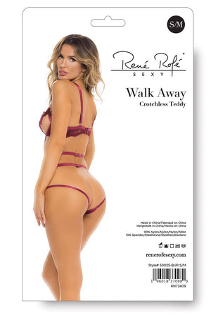 WALK AWAY CROTCHLESS TEDDY BURGUNDY, M/L