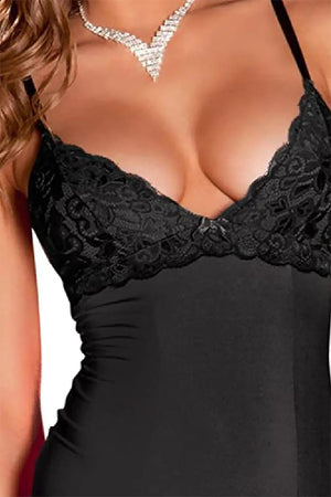 2PC HOLLYWOOD CHEMISE & G-STRING SET BLACK, S/M