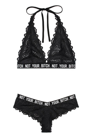 NOT YOUR BITCH LACE BRALETTE & CHEEKY PANTY BLACK, QS