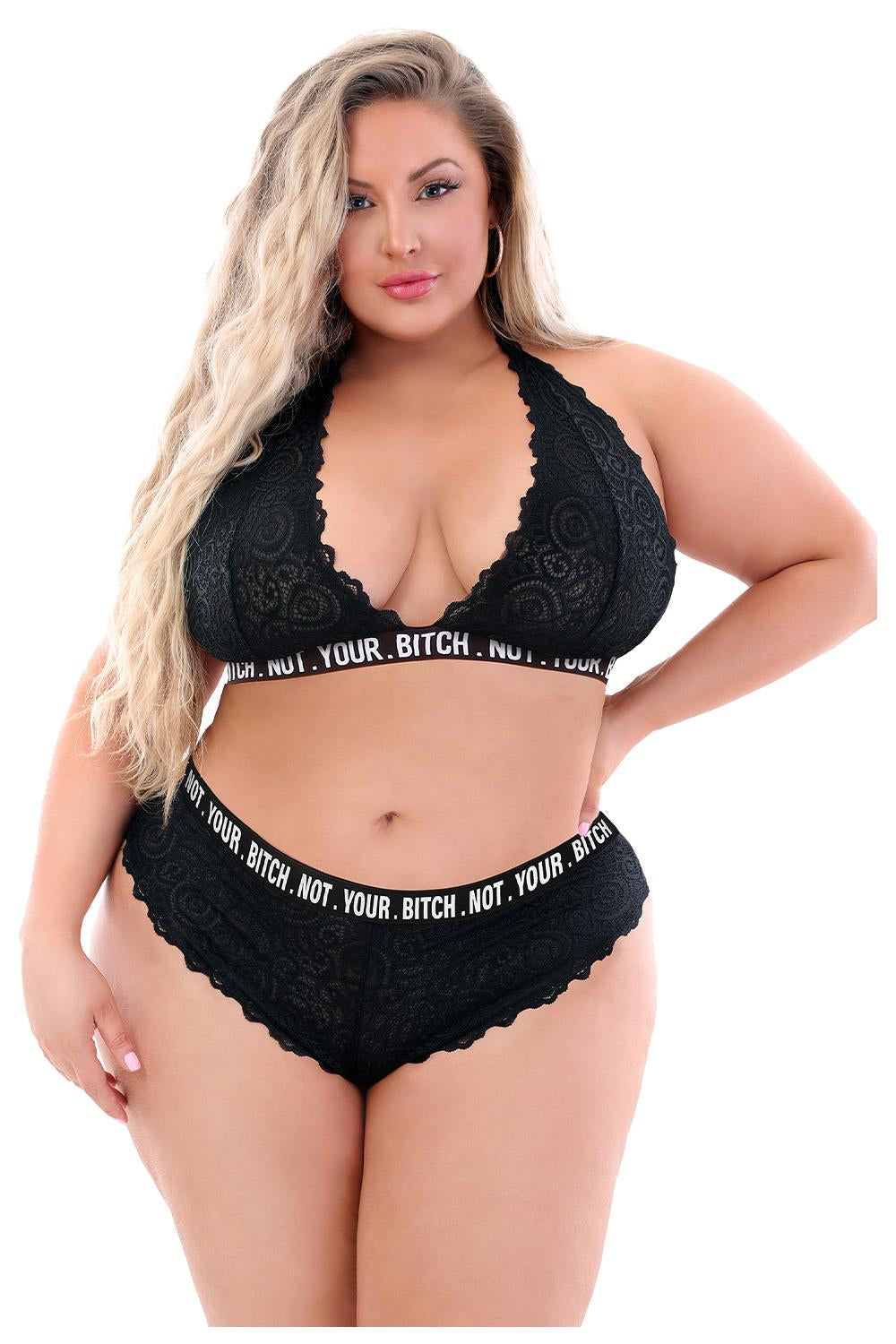 NOT YOUR BITCH LACE BRALETTE & CHEEKY PANTY BLACK, QS