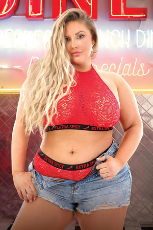 EXTRA SPICY LACE HALTER TOP & CHEEKY PANTY RED, QS