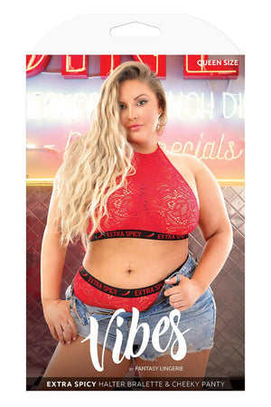 EXTRA SPICY LACE HALTER TOP & CHEEKY PANTY RED, QS