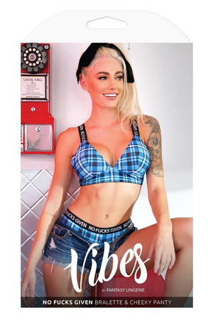 NO FUCKS GIVEN BRALETTE & CHEEKY PANTY BLUE, S/M