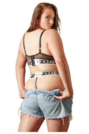 FUCK OFF LONG LINE MESH BRA & G-STRING PANTY BLACK, QS