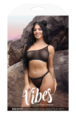BAD BITCH BLING BRALETTE & BIKINI PANTY BLACK, S/M