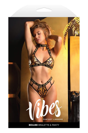 BOUJEE MESH HALTER BRALETTE & CUT-OUT PANTY GOLD, L/XL