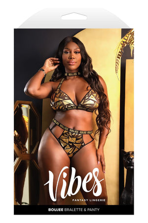BOUJEE MESH HALTER BRALETTE & CUT-OUT PANTY GOLD, QS
